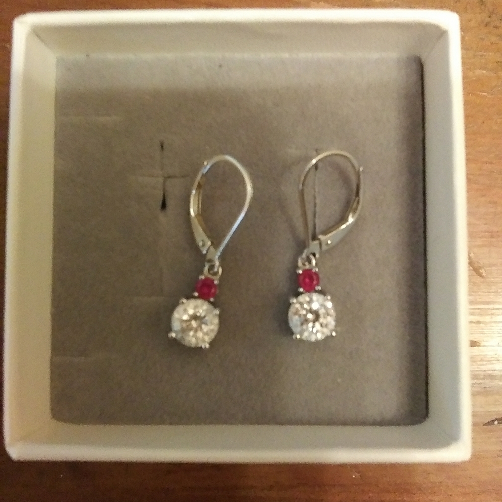 Diamonique Sterling Silver Leverback Earrings
